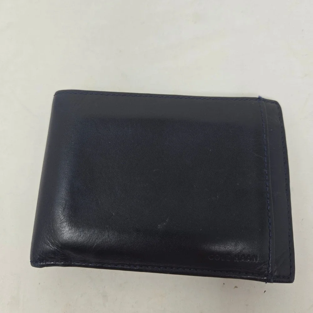 Cole‎ Haan Mens Bifold Wallet Navy Blue Leather Slim Card Holder